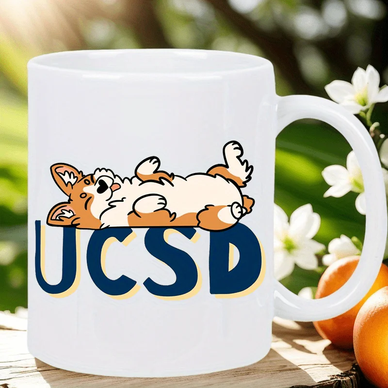 1pc Corgi print mug, machine washable, suitable for everyday use in the kitchen and dining room.