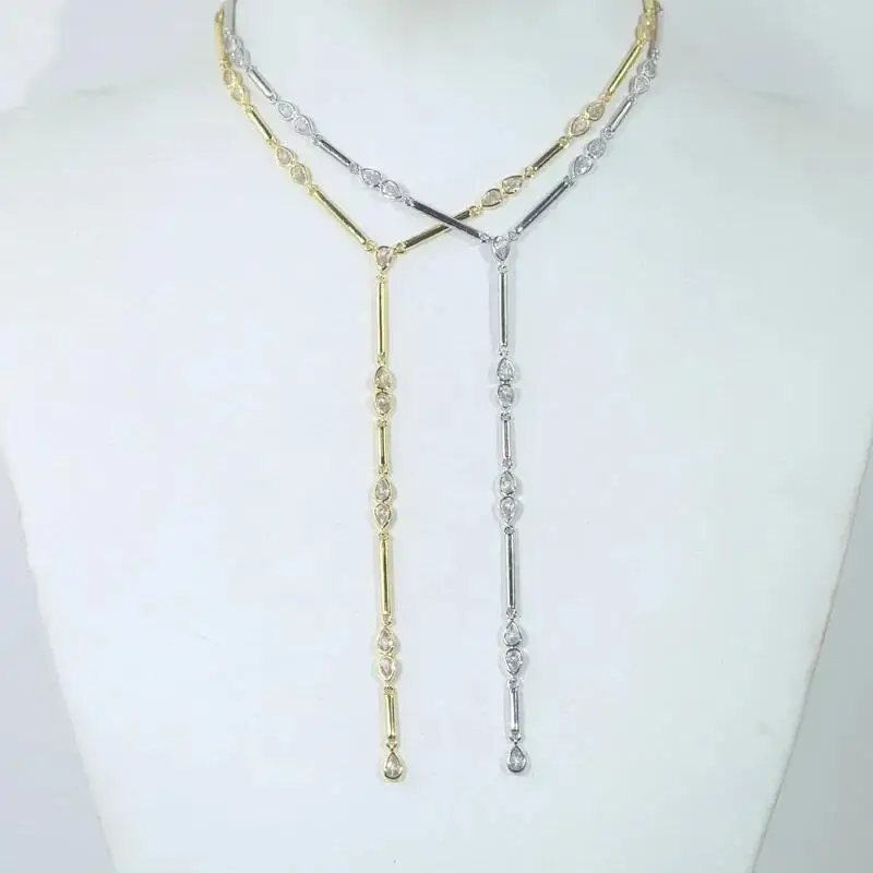 Geometric Bar Tear Drop Cubic Zirconia CZ Link Chain Long Y Lariat Sexy Women Fashion Necklace 2026 New Arrived