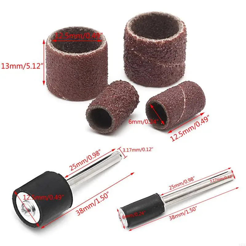Y55e 10 pcs 12.5mm grit 80# pita pengamplasan +3.17mm mandrel rotary tool bor kuku bit