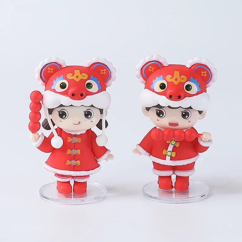 Figurines Miniatures New Year's Tiger Hat Boys and Girls Doll Home Decor Ornaments Chinese Baby's Weekly Cake Decoration Crafts