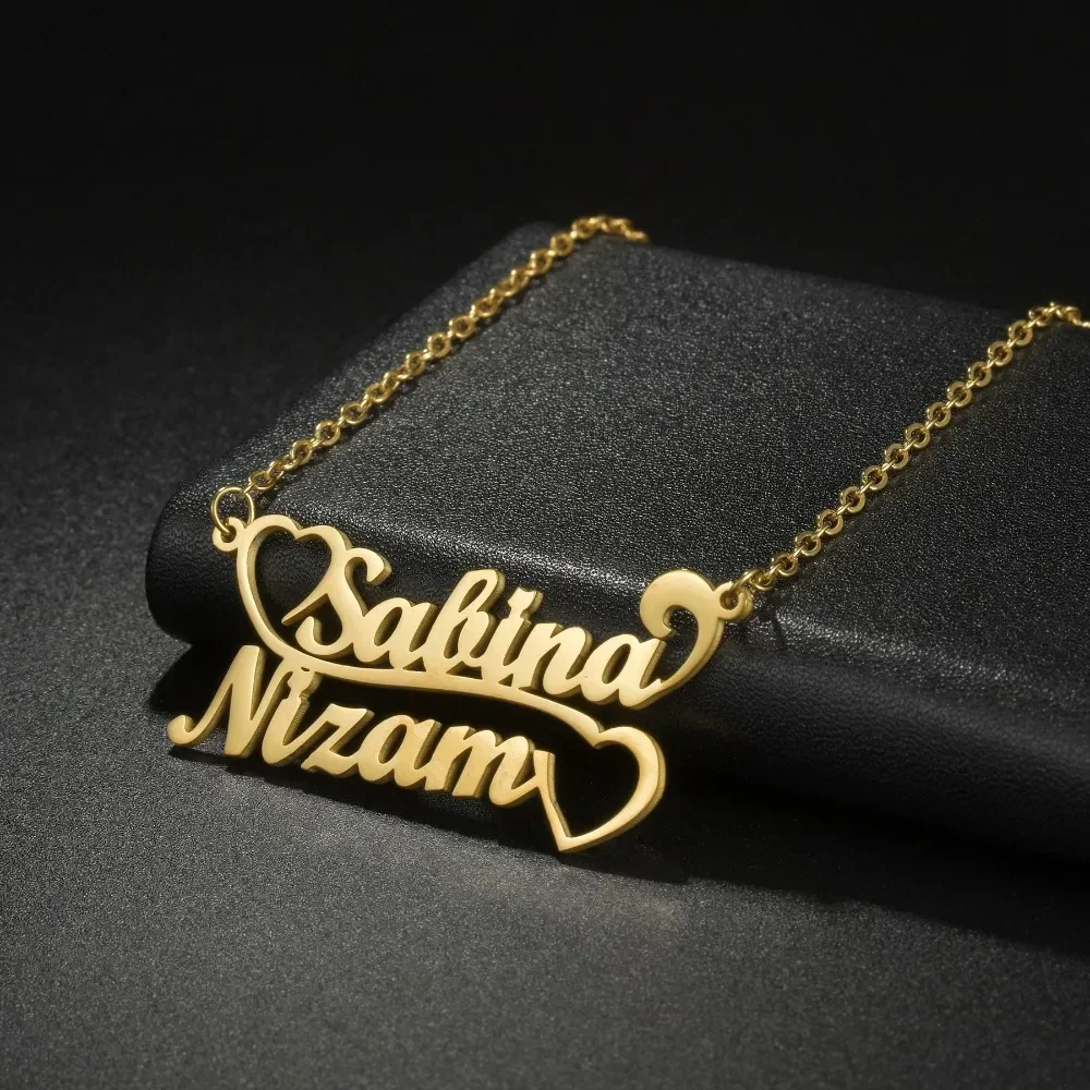 

Personalized Custom Name Necklace Hollow Heart Birthstone Pendant Stainless Steel For Women Link Collarbone Chain Jewelry Gift