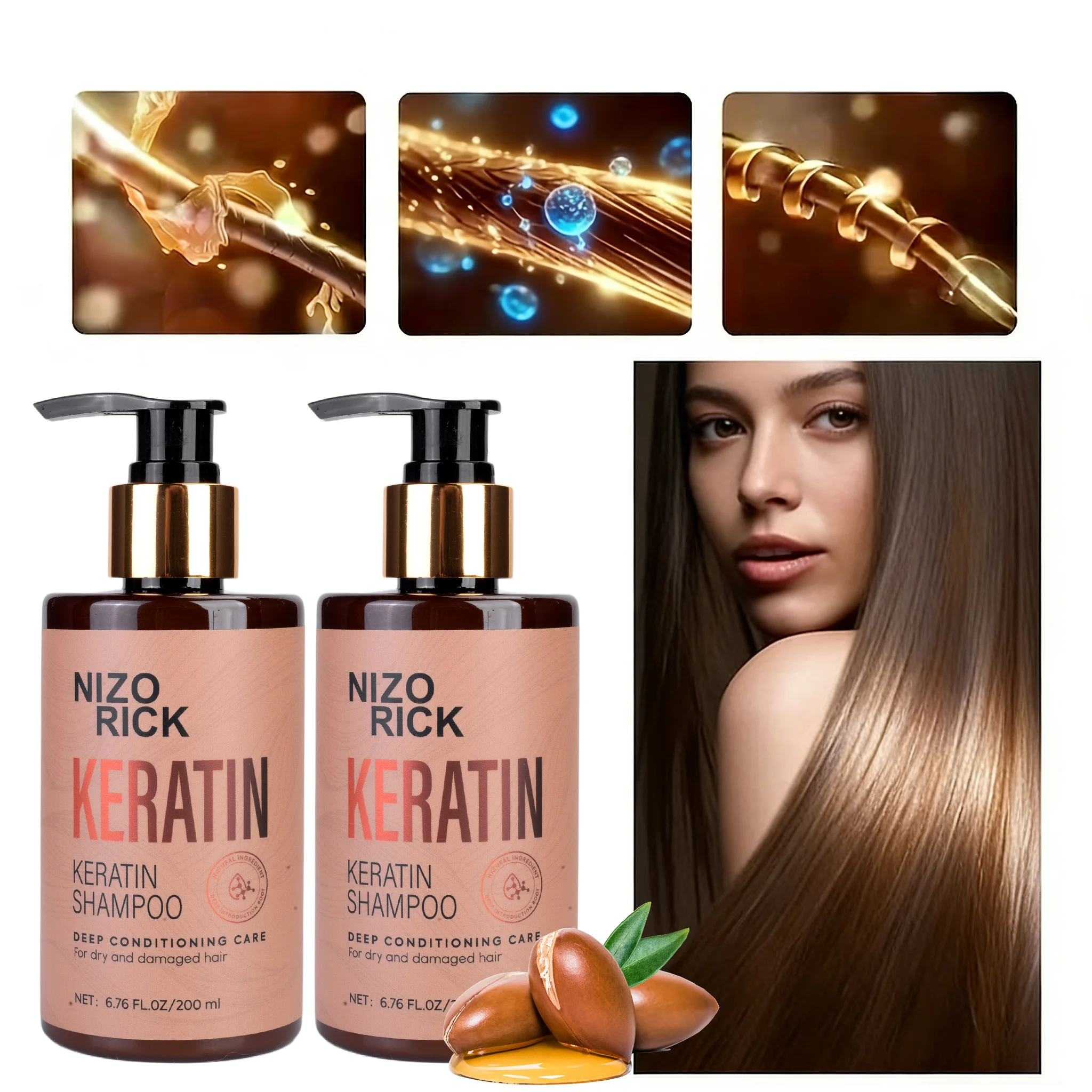 Keratin Shampoo, Deep Conditioning Repair for Dry Damaged Hair, Argan Oil Nourishing, Dense Foam Easy‑to‑Rinse Hair Care Shampoo