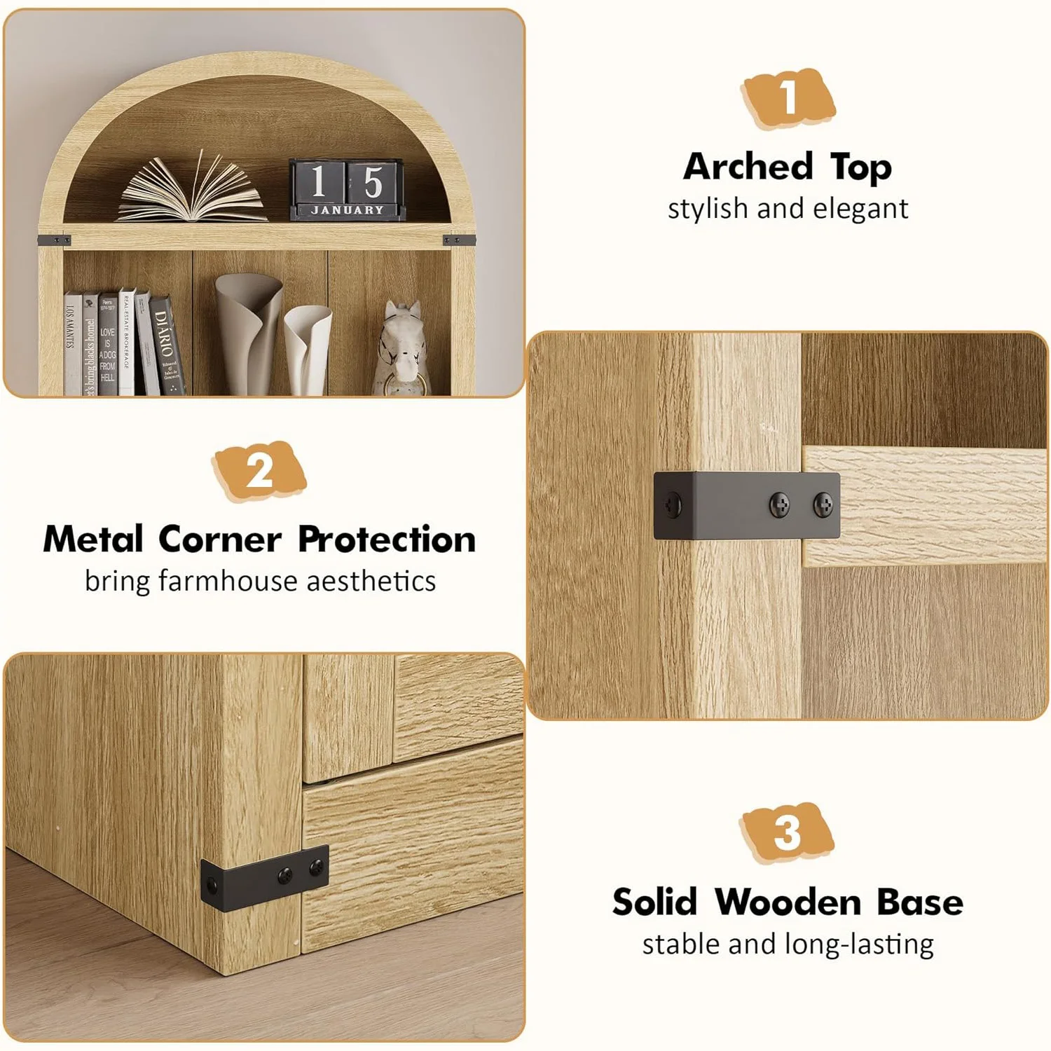 خزانة كتب بأبواب رف كتب مقوس 71.65 بوصة خزانة كتب طويلة خزانة مزرعة مع أرفف أرفف كتب خشبية للمكتب المنزلي #6