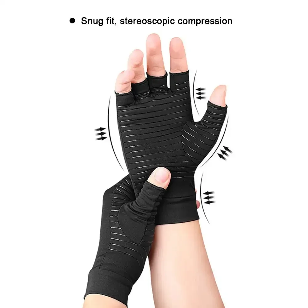 Gants de compression d'arthrite demi-doigts, fibre de cuivre ionique, gants de protection contre la pression, entraînement aux soins génitaux articulaires