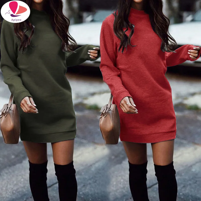 

2024 Autumn Winter Thicken Straight Sweatshirt Dress Casual Long Sleeve O Neck Pullover Vestidos Women's Dresses