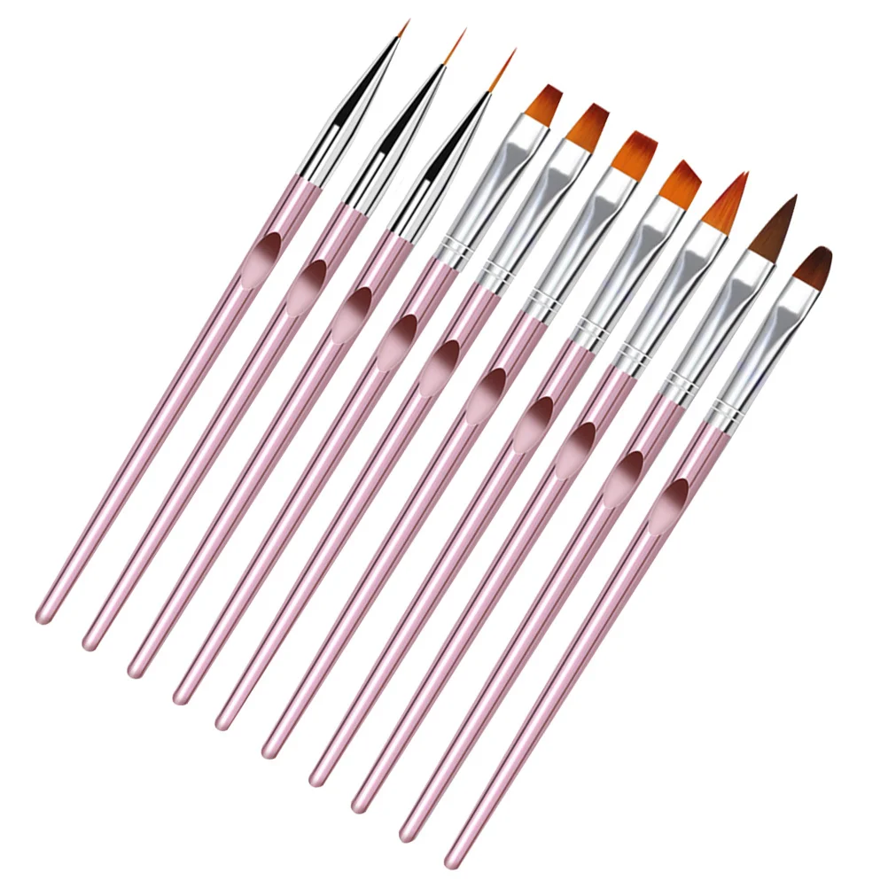 10Pcs Nail Art Brush and Dotting Pen Set Crystal Lightweight Long Handle Portable Nail Painting Tools for Home Salon Use