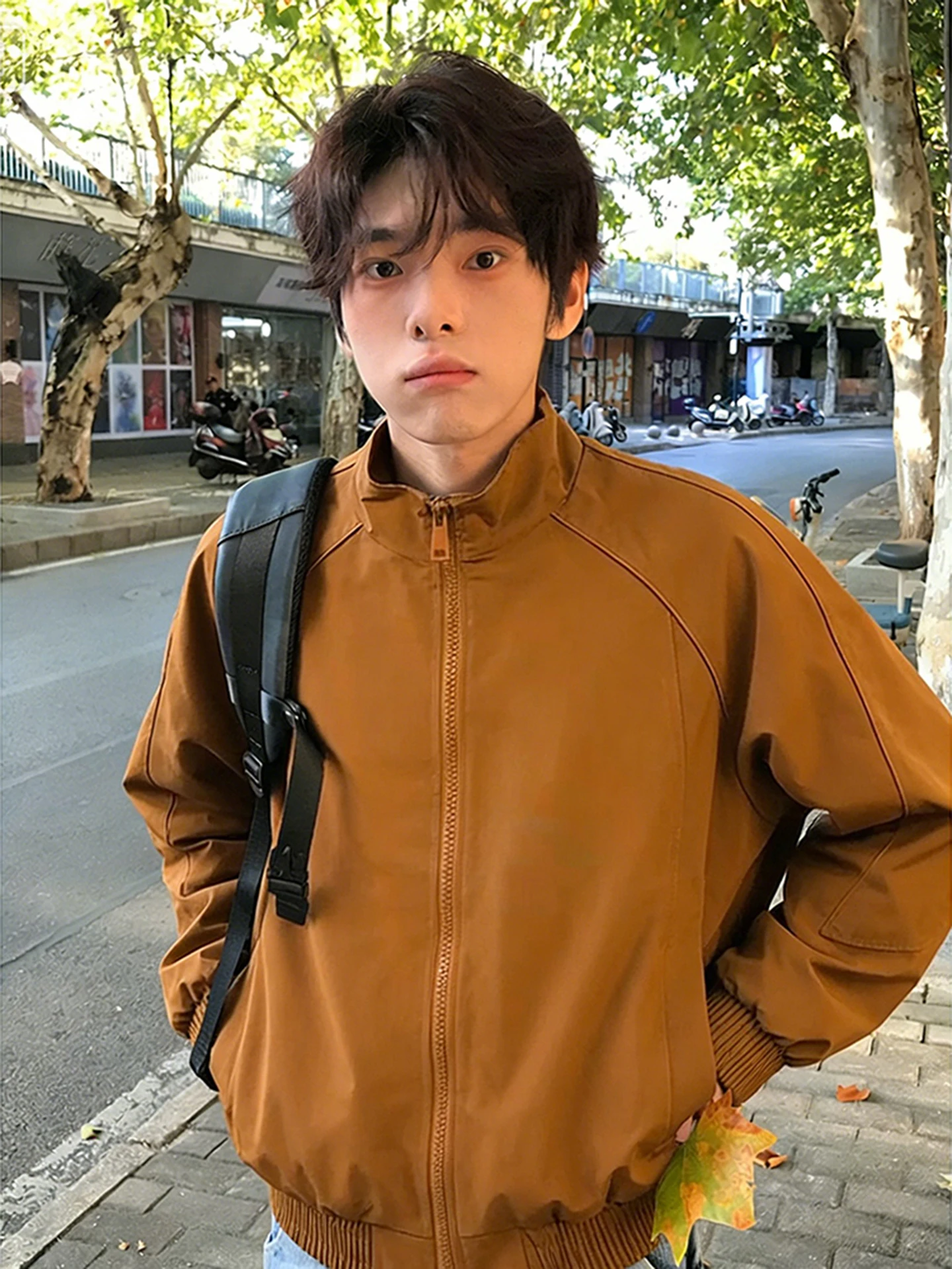 

Adison Boys' ort Baseball Jaet Brown Stand Collar Spring Autumn Casual Faion Polyester Fabric Anti-Wrinkle Treaent