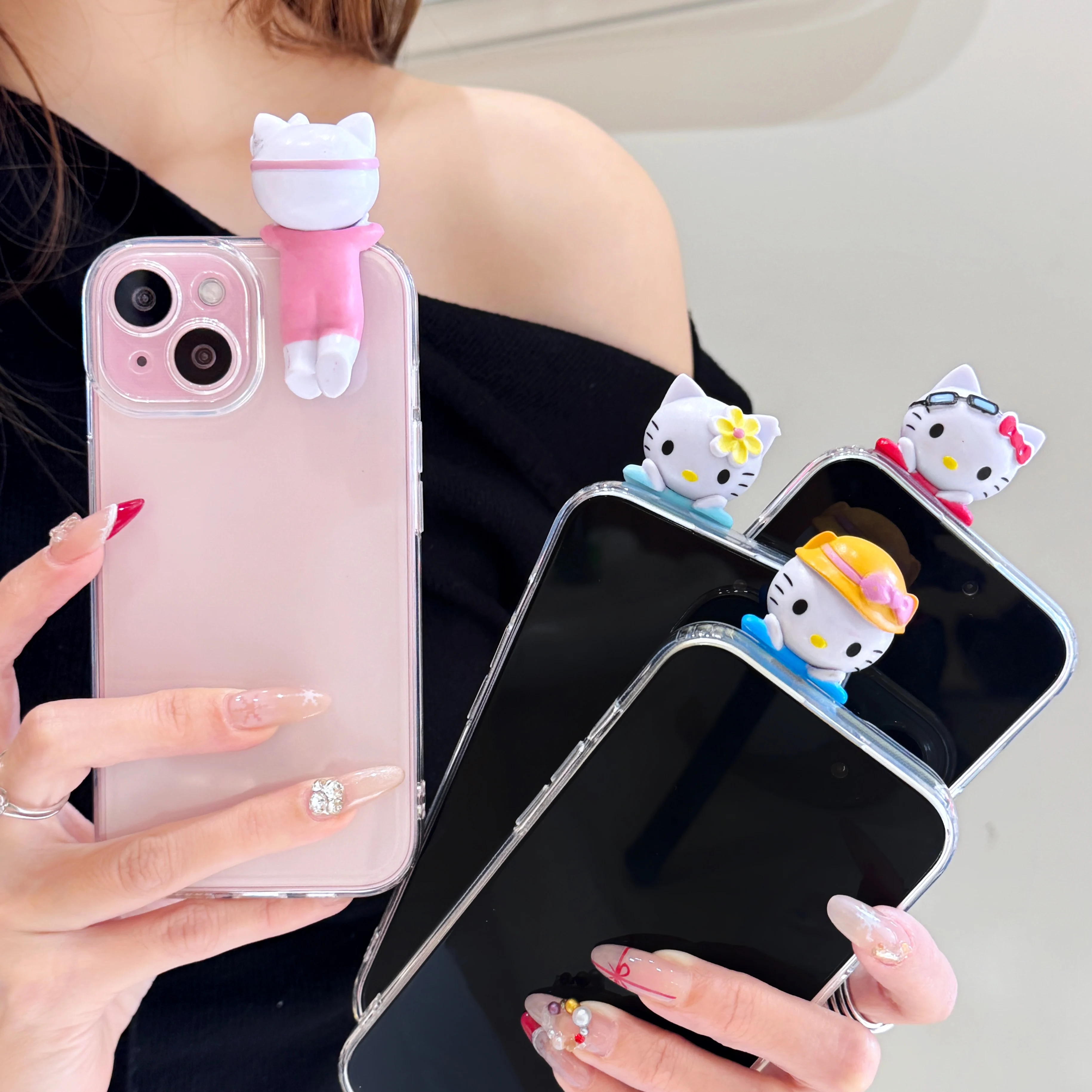 Lovely 3D Cartoon Hello Kitty Phone Case for Samsung Galaxy A54 A34 A24 A14 A73 A53 A33 A23 A13 4G 5G A05 A05S Clear Soft Cover