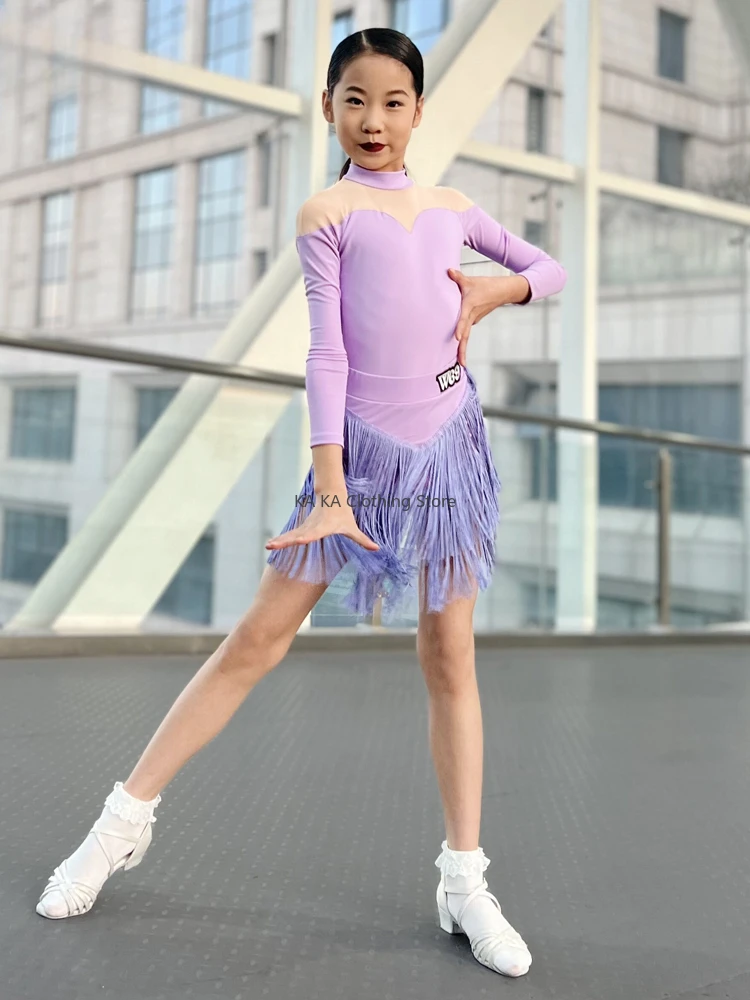 Salsa Samba Latin Dance Dress Girls Cha Cha Tango Rumba Fringe Dance Skirt Kids Competition Ballroom Dance Dresses Children