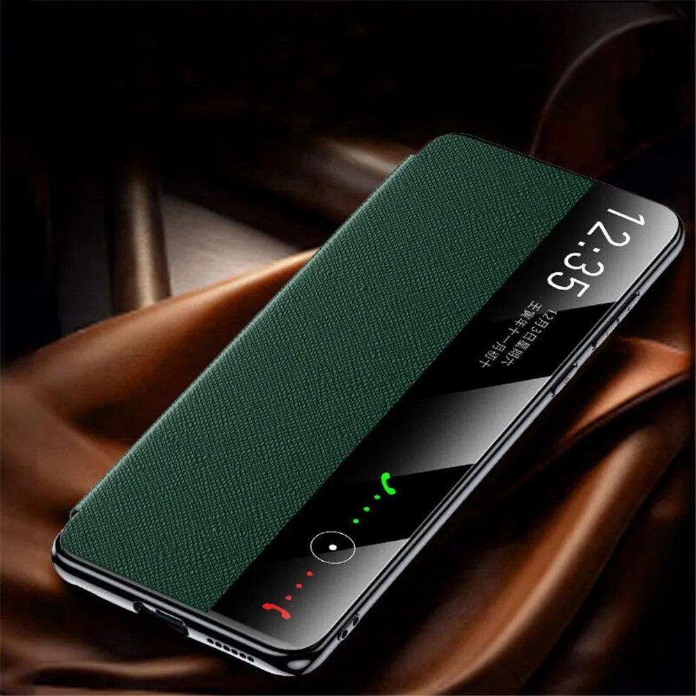 Genuine Leather Flip Case for Huawei Mate 60 RS/60 Pro/60/50 Pro Magnetic Window View Holder Cover