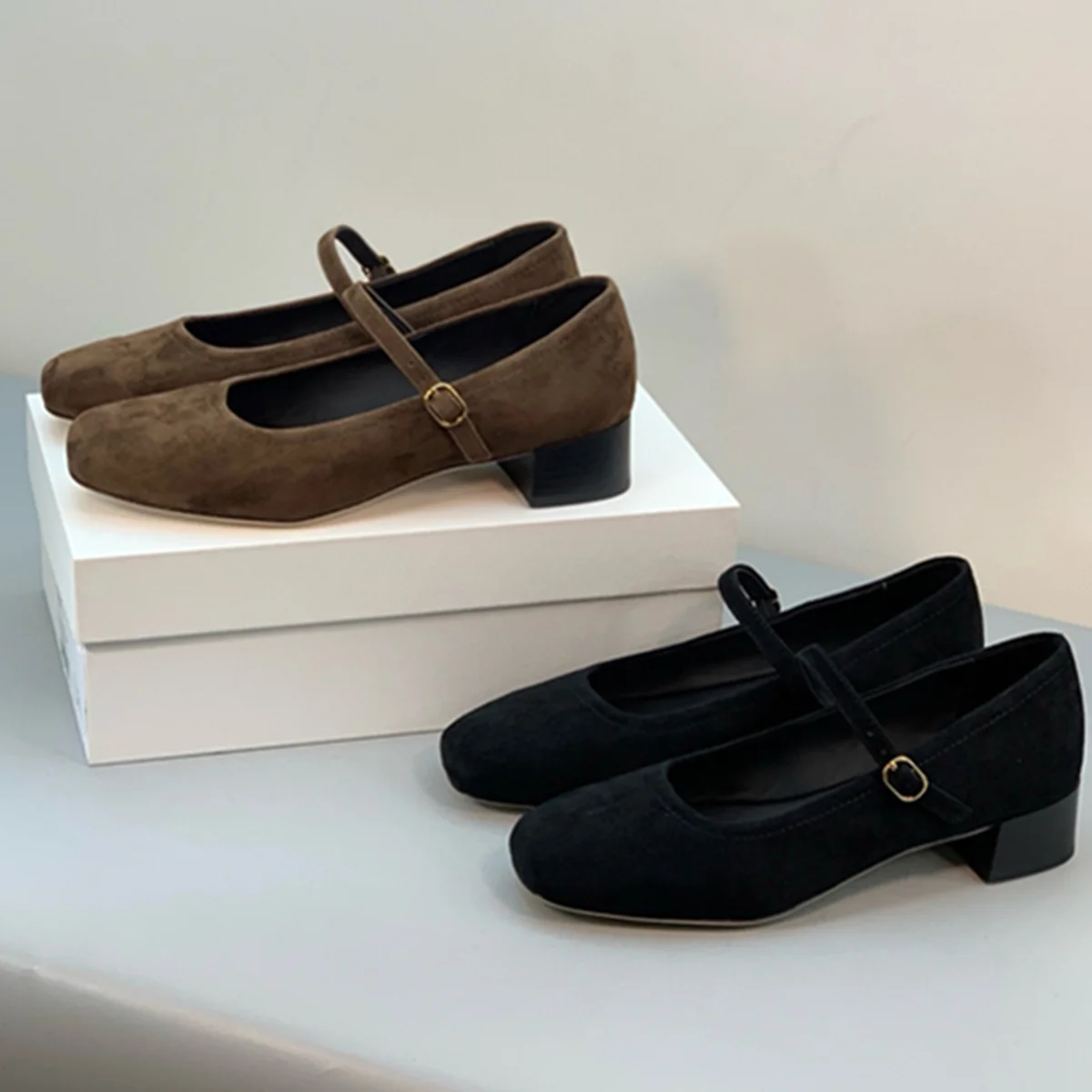 

Jenny&Dave Autumn Winter Heels French Vintage Sheep Suede Mary Jane Shoes Women's Sandals Woman Shoes,Shoes For Woman