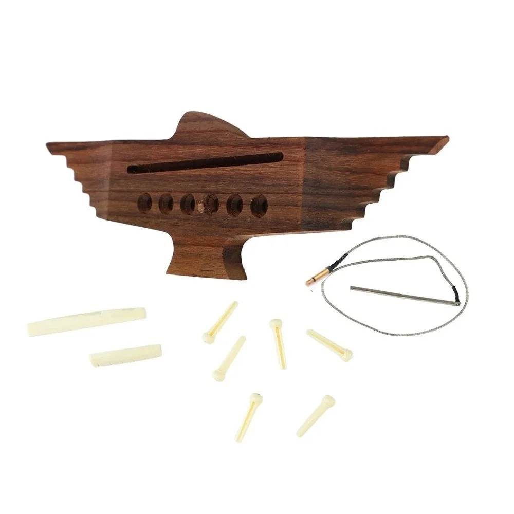 10PCS ​6 String​ Acoustic Guitar Bridge​ ​With Saddle Nut Pin​ ​Pre Slotted​ ​Rosewood Bridge​ ​Sound Enhancement​ ​Rosewood