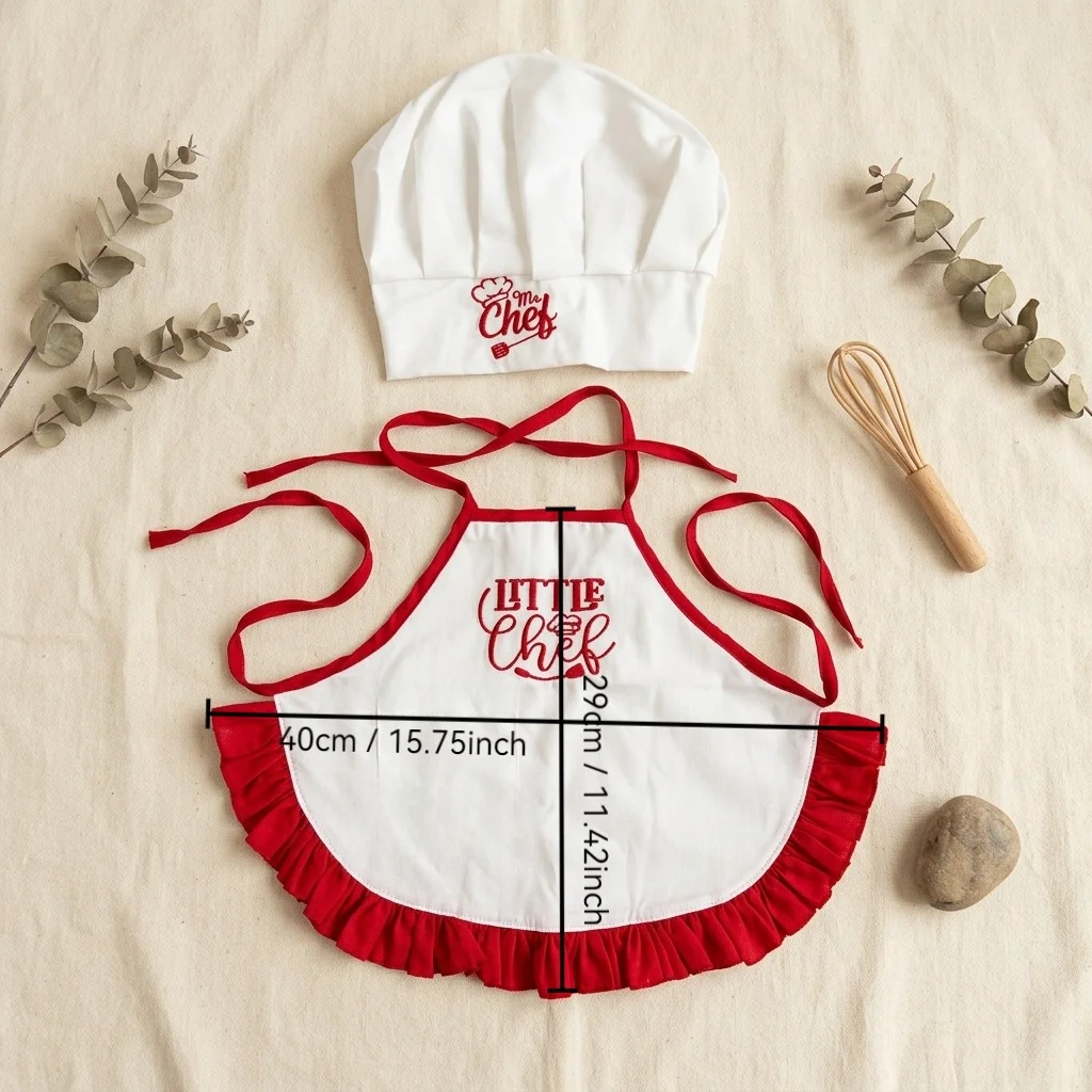 Newborn Embroidery Lace Chef Outfit 2pcs Hat & Apron Cute Baby Photo Props Printed Costume Infant Shower Gift