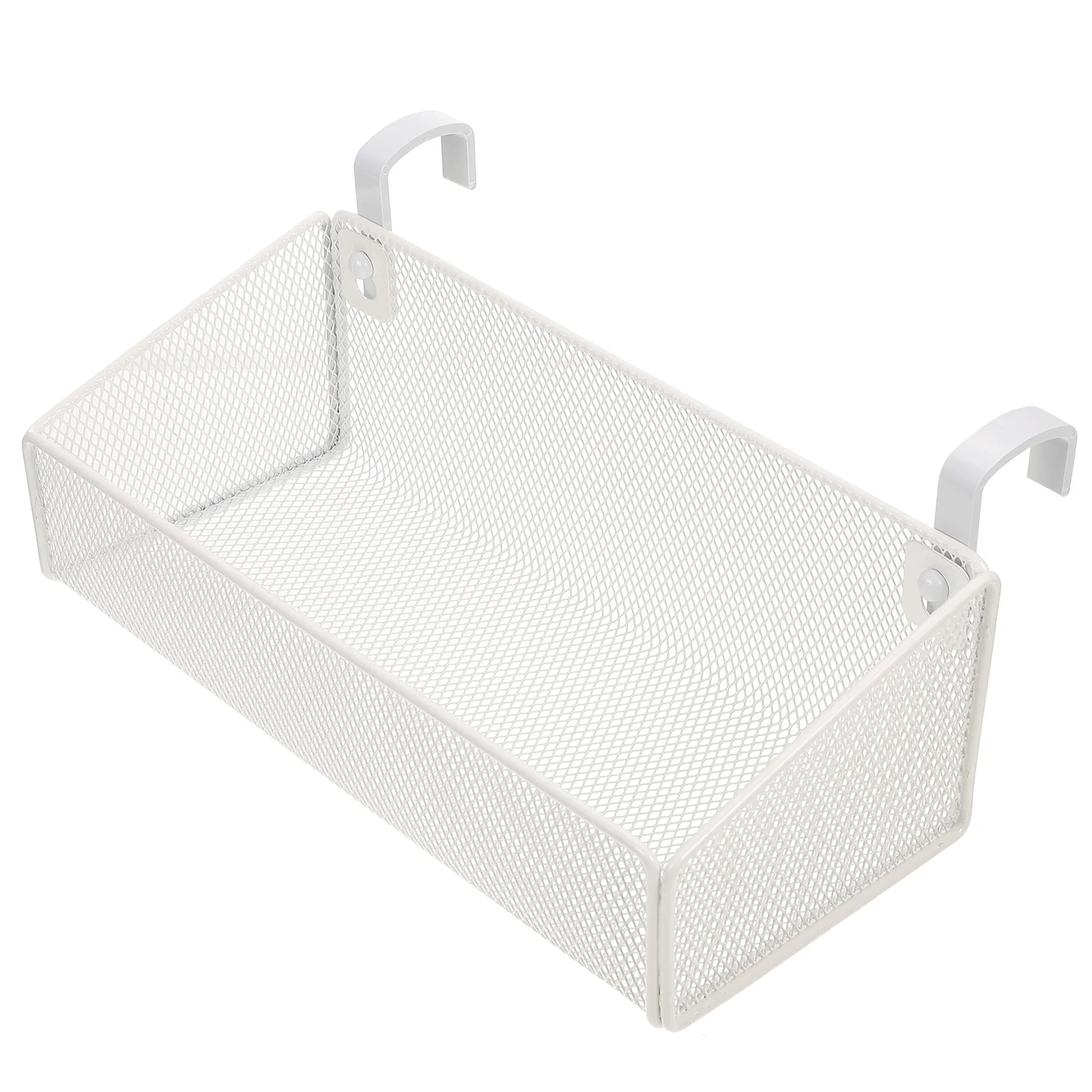 

Desktop Storage Box Small White Silver 3.3Hooks Iron Hanging Basket Wall mounted Rack Hollow Container ganizer Storage Solution