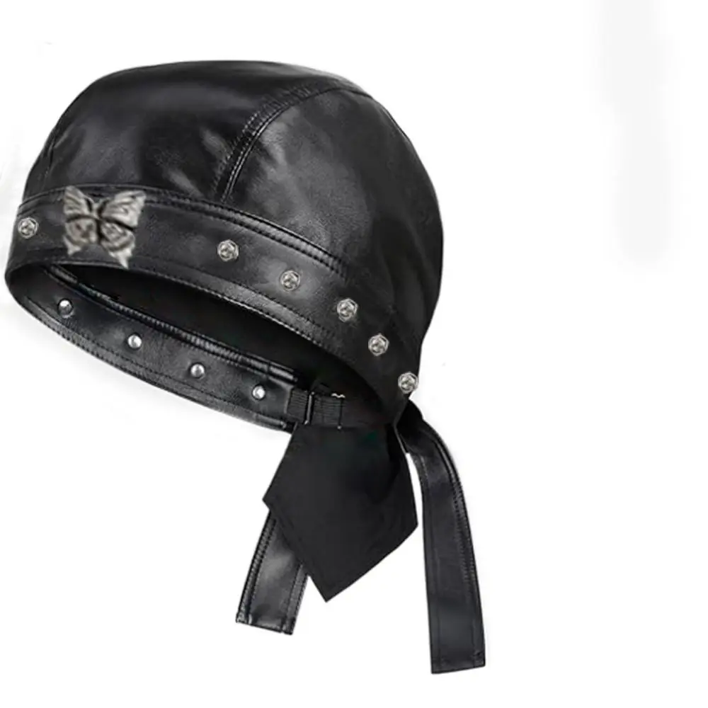 New PU Leather Black Biker Cap - Bandana Doo Rag avis et prix