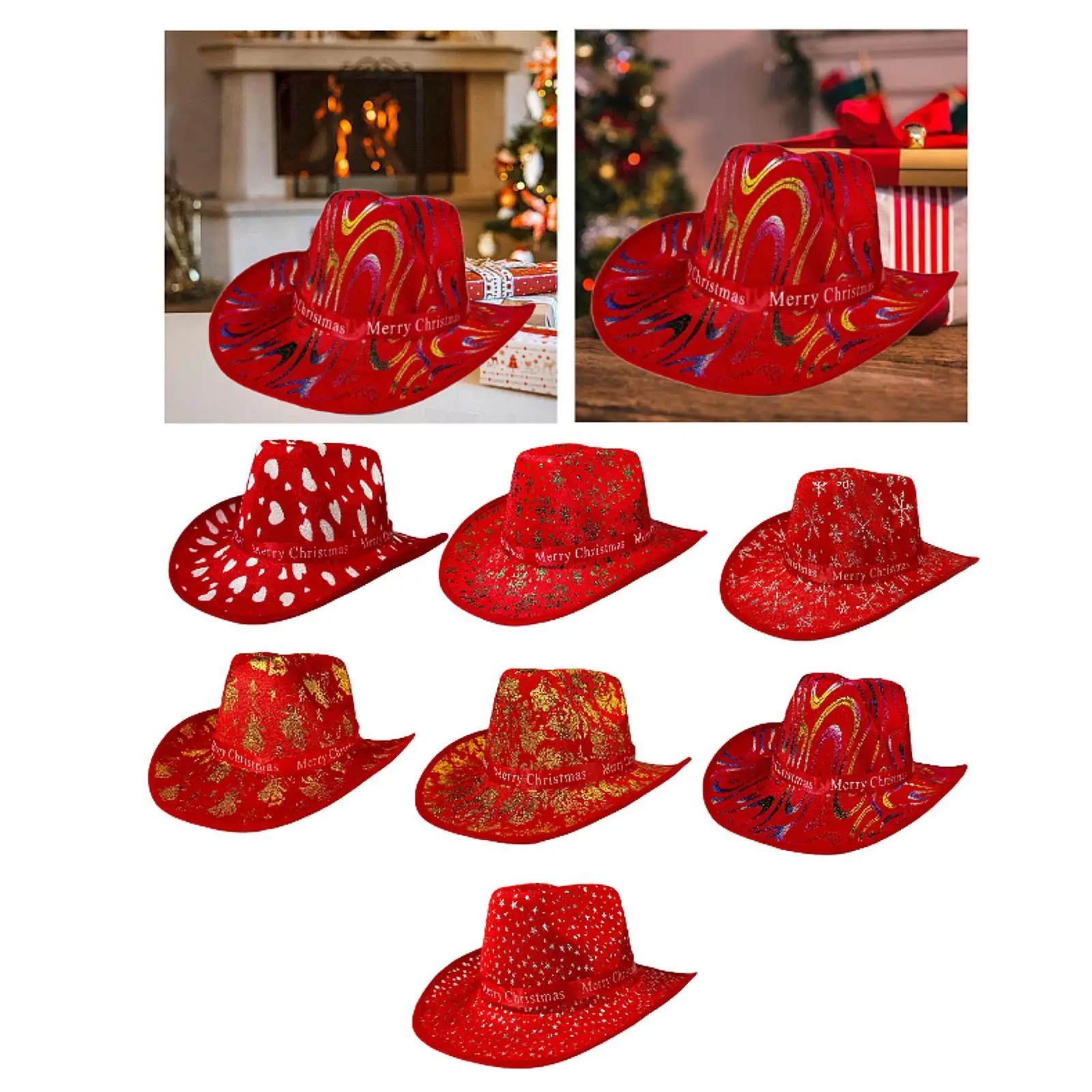 

Рождественская ковбойская шляпа в стиле вестерн, стильная рождественская шляпа для косплея, реквизит для фотосессии, сценическое шоу, зимние фестивали, товары для вечеринок