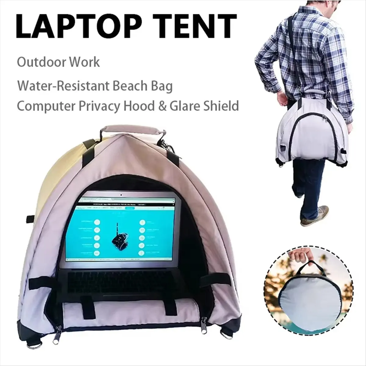 

*BAAY козырек от солнца для ноутбука, палатка, экран для конфиденциальности, капюшон, складные сумки для компьютера, работа на открытом воздухе для большинства ноутбуков, водонепроницаемая пляжная сумка