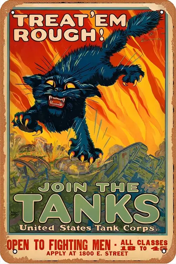 'Treat 'em Rough! Join the Tanks' Tin Wall Sign Retro Iron Painting Vintage Metal Plaque Decoration Hanging Artwork