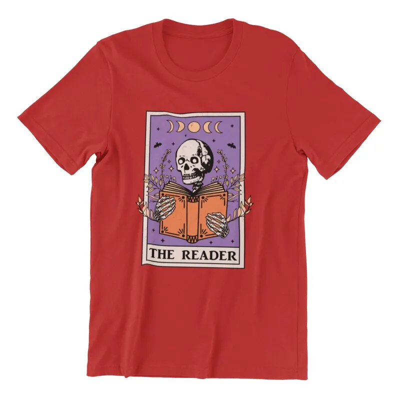 القارئ الهيكل العظمي بطاقة التارو قميص الهيكل العظمي كتاب قميص Bookish قميص دودة الكتب المحملة هدية لمحبي الكتاب مهووس التارو #5