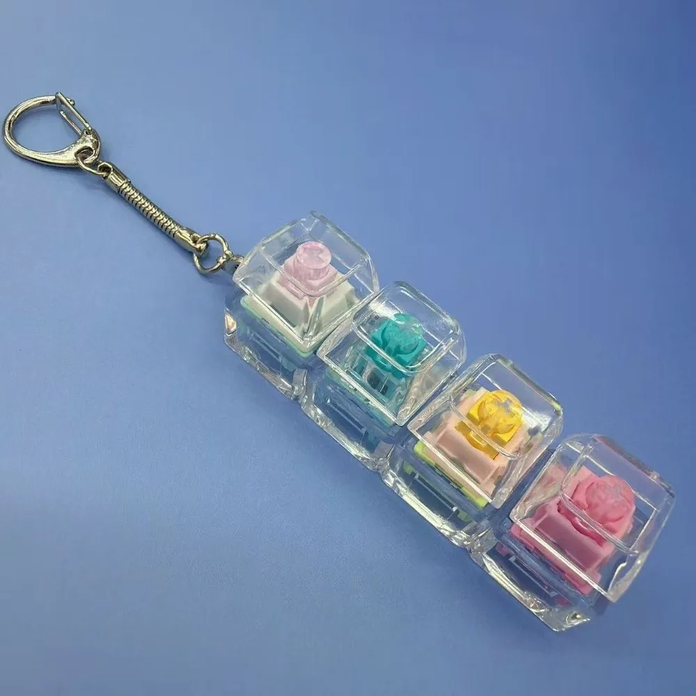 New 1/2/3/4/9 Keys Keyboard Keychain Key Button Pass The Time Finger Stress Relief Transparent Keycap Keychain Adult