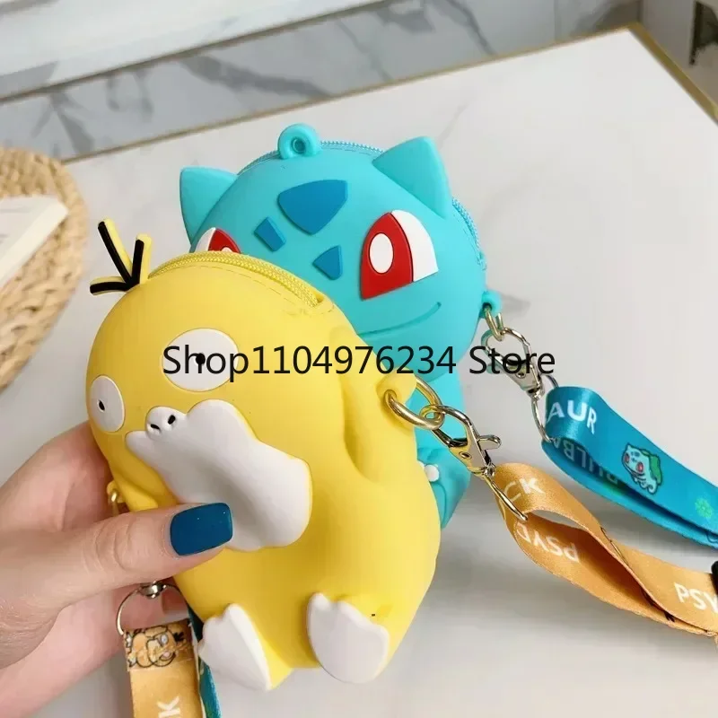 애니메이션 피카추 러블리 패션 가방 공주 작은 스토리지 실리콘 지갑 메신저 만화 피규어 모델 장난감 어린이 선물