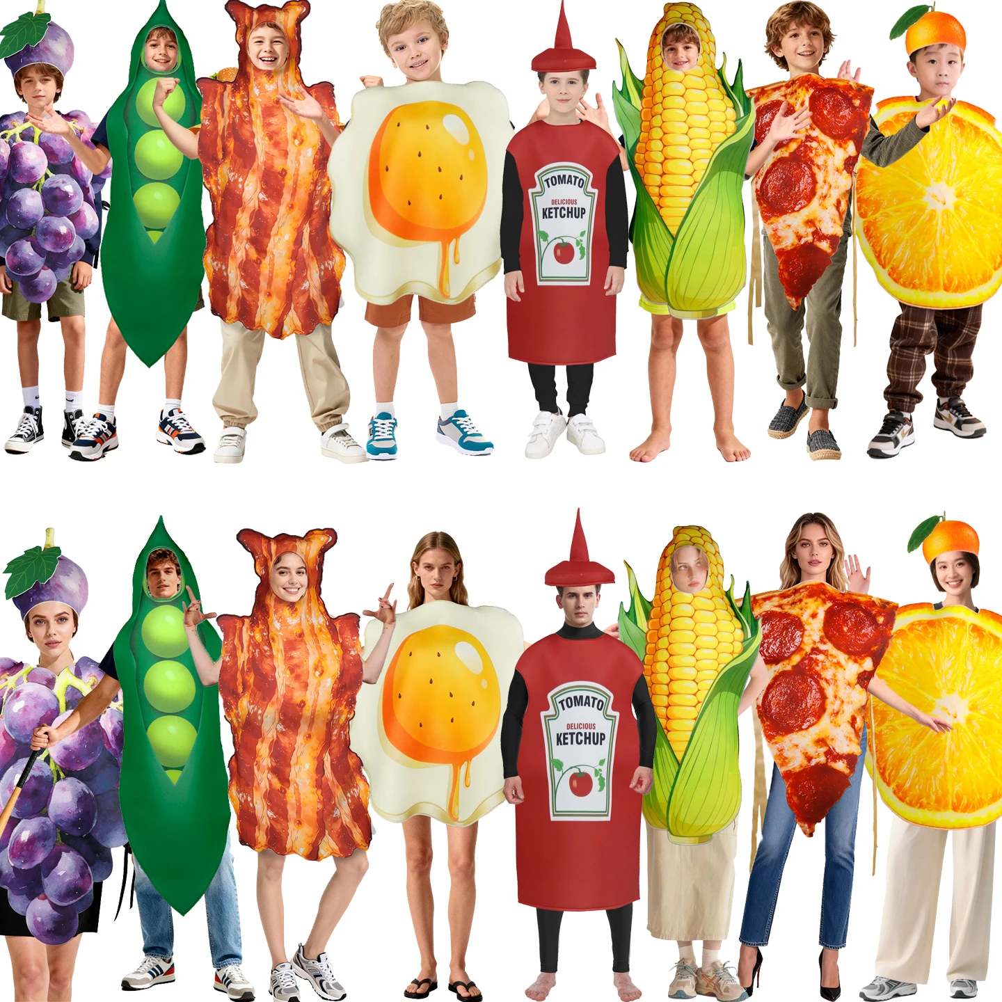 

Halloween Stage Costume Sponge Suit Squid Orange Grape Corn Pizza Bean Pea Children Parental Role Play Polyester Fabric