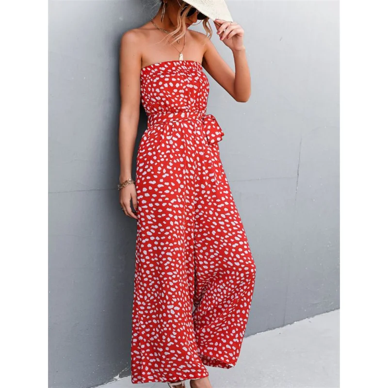 Europe and america cross borderwishIndependent Station Amazon Popular2022Summer Fashion Printed Chest-Wrapped Women's Jumpsuit