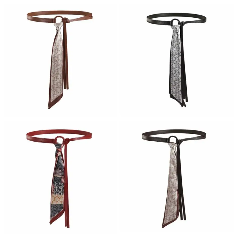 Ethnic Style Cashew Printed Belt Adjustable PU Retro Jacquard Waistband Girdle Cloth Silk Tie Design Belt Gift