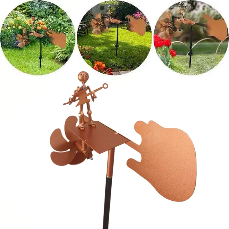 

Metal Wind Spinner Metal Guitar Windmill Statue Decorative Art Statue For Garden Yard Patio Lawn Porch Backyard