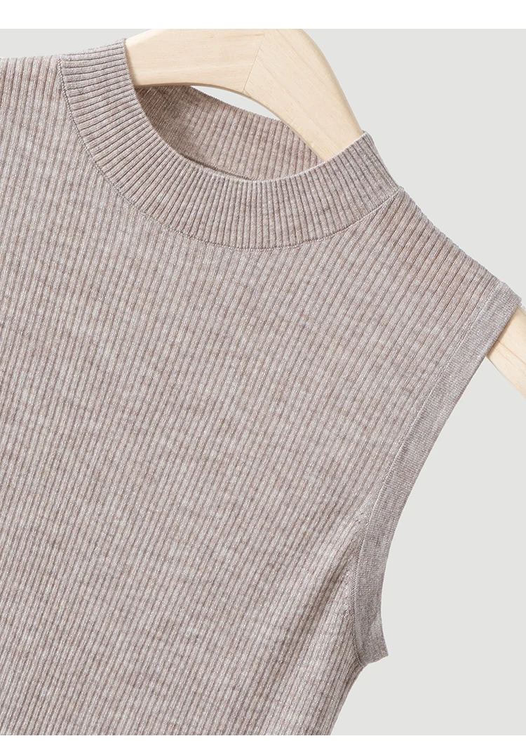BY3621690 Damen-Rippenstrick-Weste mit Stehkragen, ärmellos, Wollmischung, Schulterkette, schmale Passform, elegant, für die Frühjahrskollektion – Detail 18