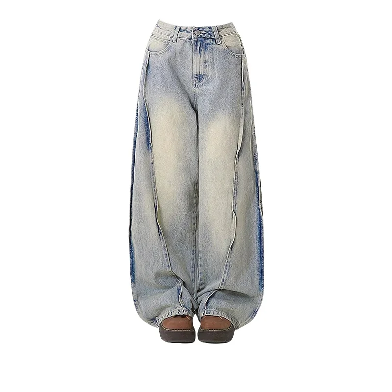 American Vintage Y2K Washed Baggy Jeans Women High Waist Streetwear Casual Neutral Style Denim Trousers Straight Cargo Pants