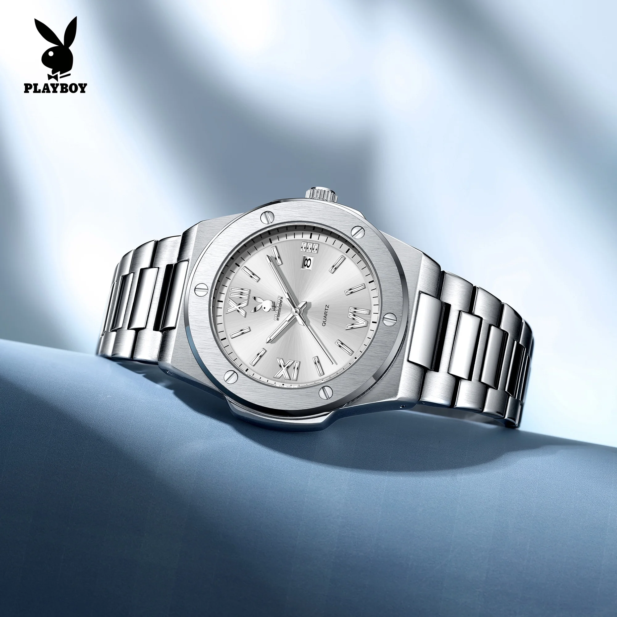 PLAYBOY 3912 Modern Original Quartz Movement Watch For Men Small Round Dial Stainless Steel Strap 30m Waterproof Watch