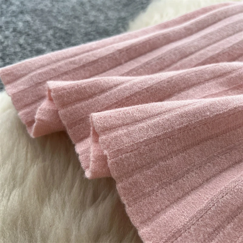 Damen-Strick-Minirock mit hoher Taille, plissierter Swing-Rock, Herbst-Winter, warm, weich, A-Linien-Rock, Damen-Freizeitkleidung, Alltagsbekleidung, Unterteil 644 – Detail 15