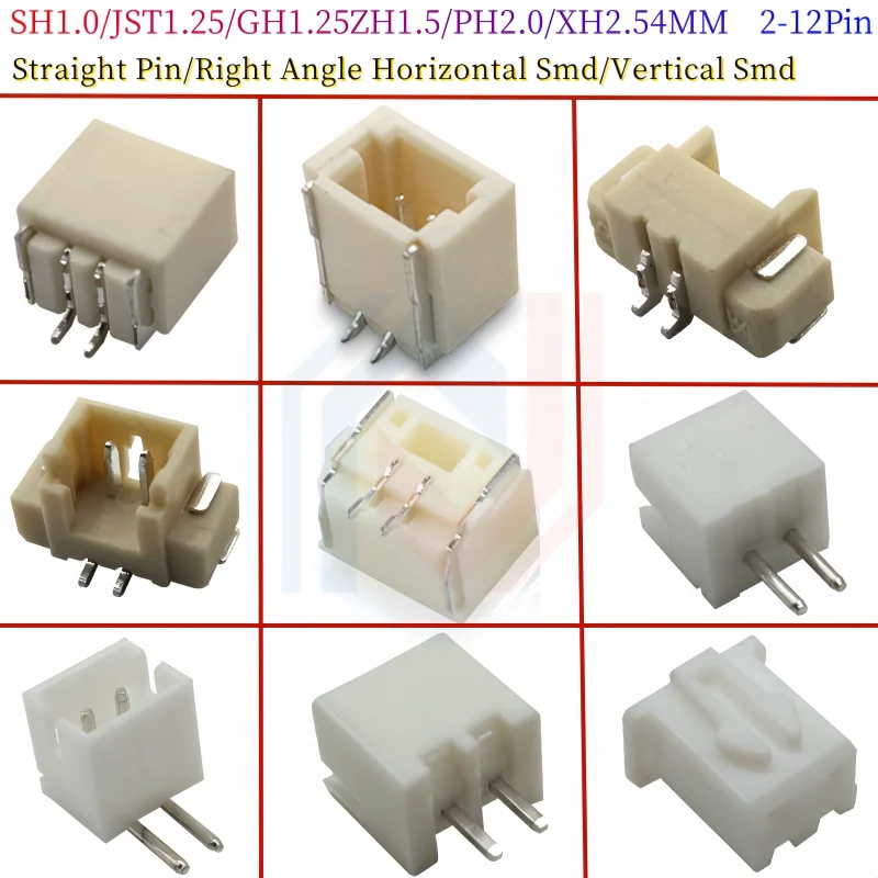 10PCS SH/JST/GH/ZH/PH/XH Pitch 1.0MM 1.25MM 2.0MM 2.54MM Male Pin Header Socket Dip/Right Angle SMD 2/3/4/5/6/6/7/8/9/10/12P Pin