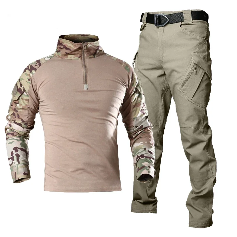 Summer Mens Tactical Clothing Set Hiking Men\'s Tracksuit Camouflage Sportswear Breathable Hiking Suits Cargo Pants Fishing Shirt