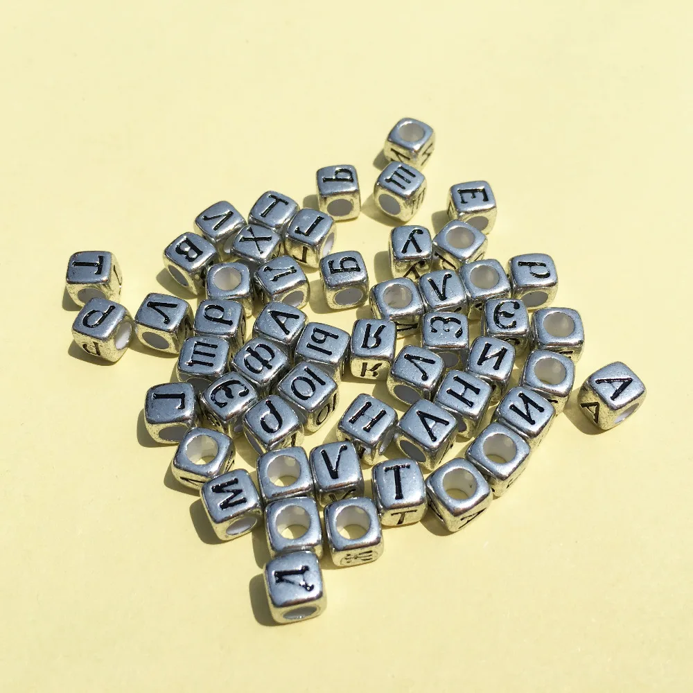 

Newest 6*6mm Acrylic Cube Square Big Hole Acrylic Russian Letters Character Beads Fit Knit Name Bracelet Making 6*6mm 3000pcs