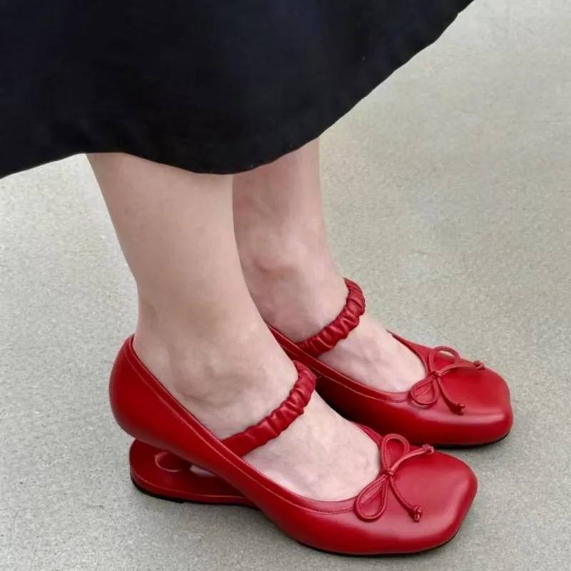 

New Women's Mary Jane Shoes Sweet Style Round Head High Heels for Woman Fashion Bow Casual Shoes Designer Shoes Zapatos De Mujer