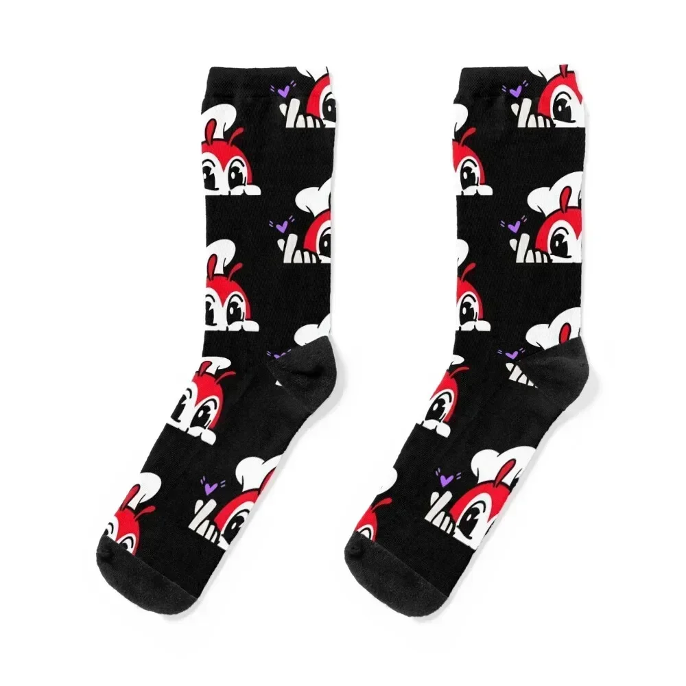 JOLLIBEE PEEKING FINGER HEART FILIPINO STICKER BLACK Socks bright garter football custom sports Socks Female Men's