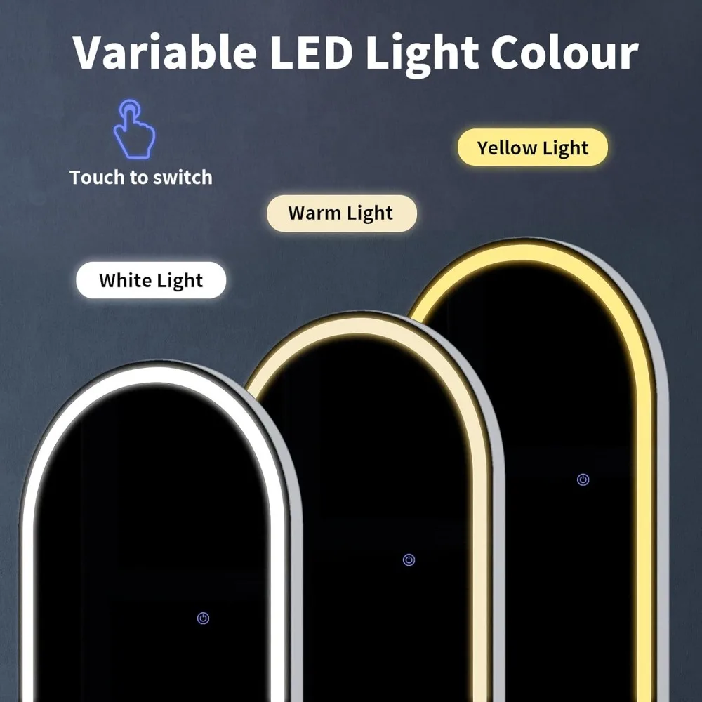 LED Full-Length Arched Floor Mirror with Dimmable Lights, 3 Color Modes, Standing or Wall Mounted for Body Viewing