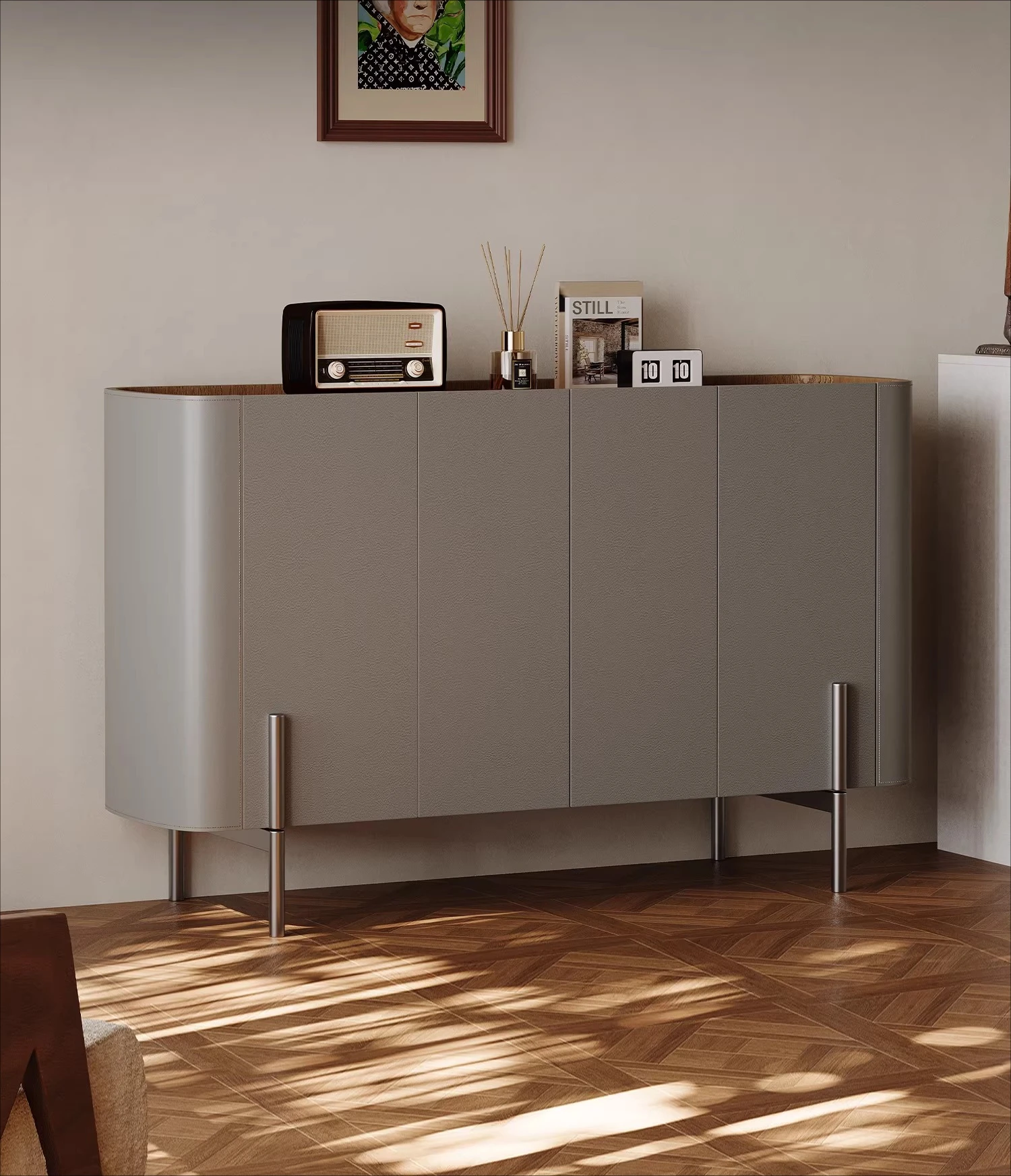 

Modern simple side cabinet, living room against the wall, saddle leather storage side cabinet