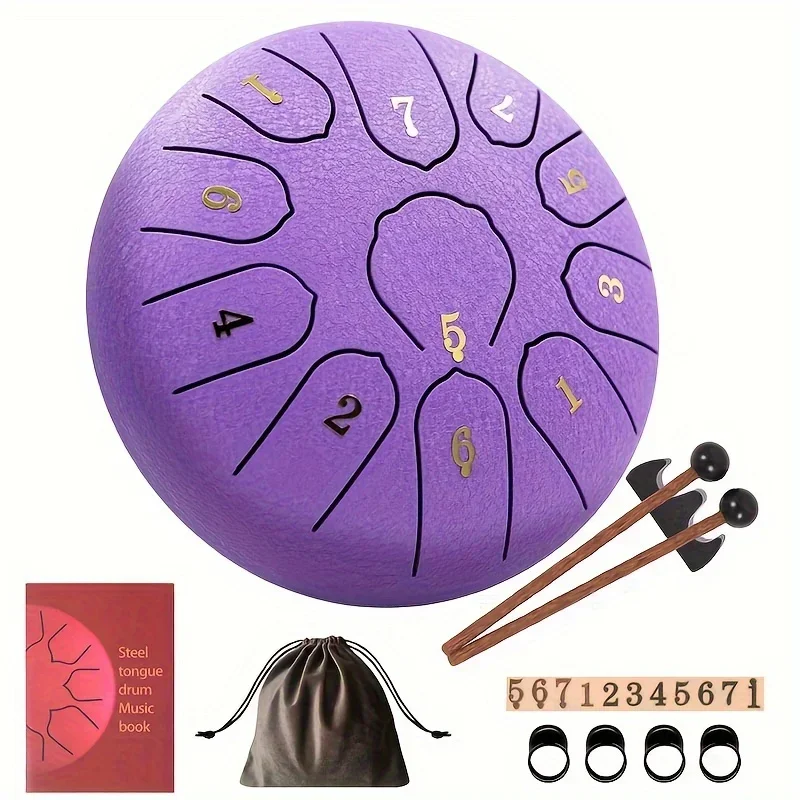 6-inch 11-tone Steel Tongue Drum, Ethereal Hand Drum, Beginne Percussion Instrument， Ideal Choice for Camping, Meditation, Yoga