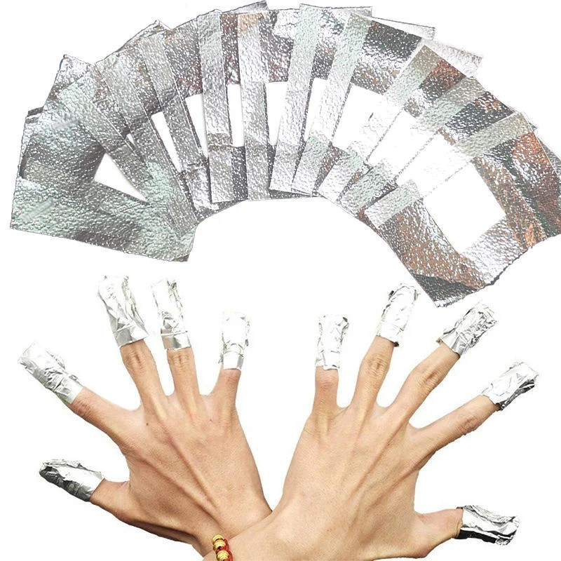 أغطية رقائق الأظافر مع وسادات قطنية، مشابك مزيل طلاء الأظافر من الألومنيوم لأظافر الجل والأكريليك، عبوة 50/100 قطعة #6