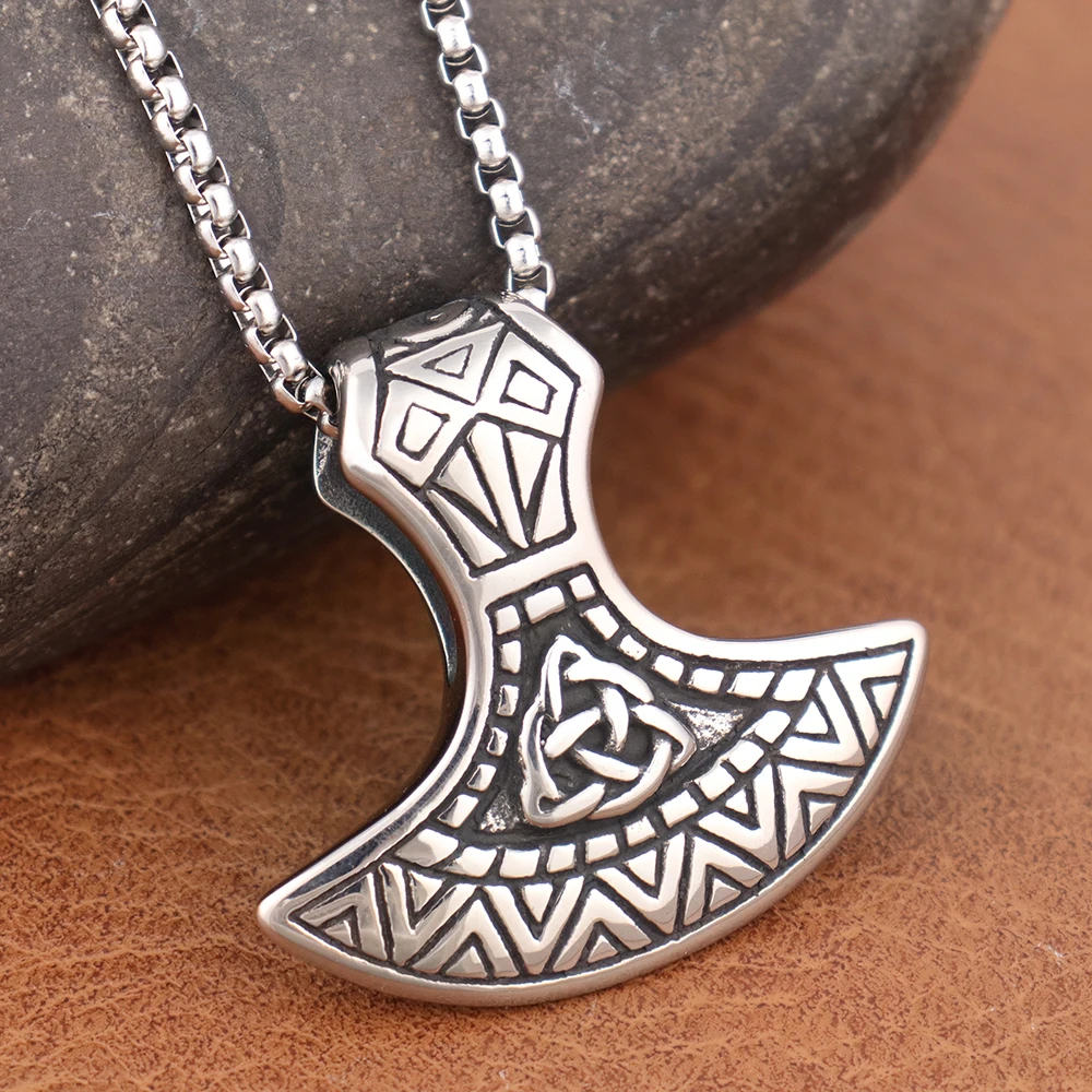 

Trendy Men's Viking Axe Pendant Popular Charm Stainless Steel Norse Odin Axe Necklace Personality Scandinavian Jewelry Wholesale