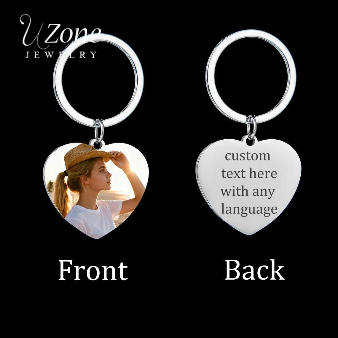 Uzone personalizado colorido foto chaveiro para mulheres homens de aço inoxidável gravado imagem nome data chaveiro casal família jóias presente