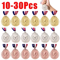 10-30xMedalla de premio de bronce dorado y plateado de recompensa ganadora con cinta para el cuello Medalla de primer y segundo y 3.o premio para competición deportiva para niños