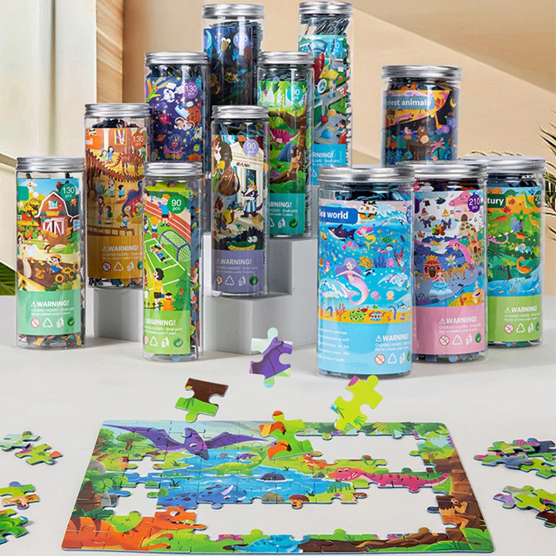 90/130/210Pcs Mini Test Tube Jigsaw Puzzles Dinosaur Space Theme Pattern Decompression Toy Portable Travel Toys Gifts