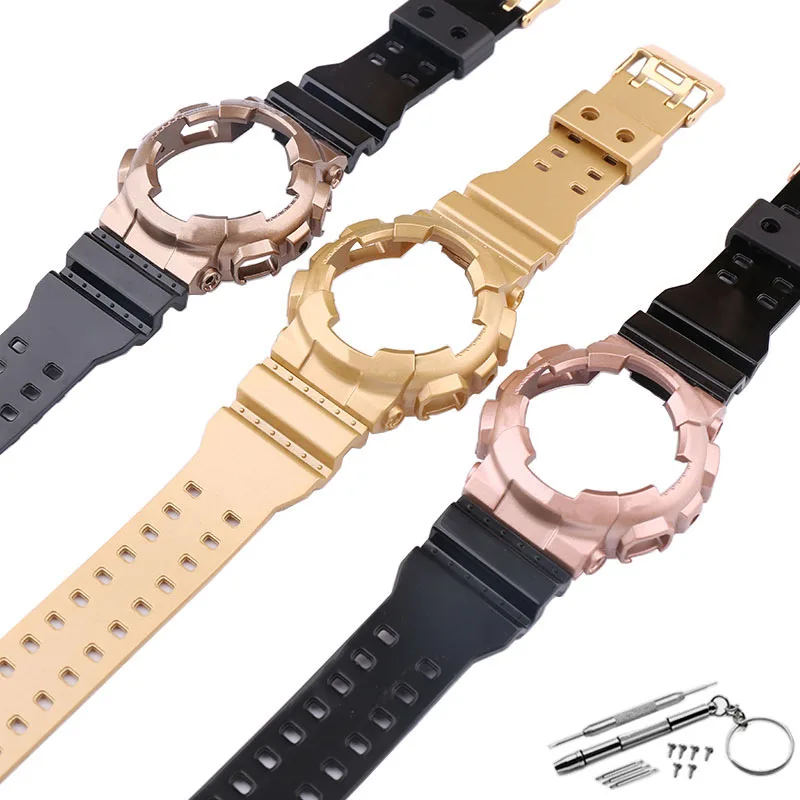 Watch Accessories 16mm resin strap case for GA110 120 140 GD120 GLS GAX100 men\'s and women\'s sports waterproof strap