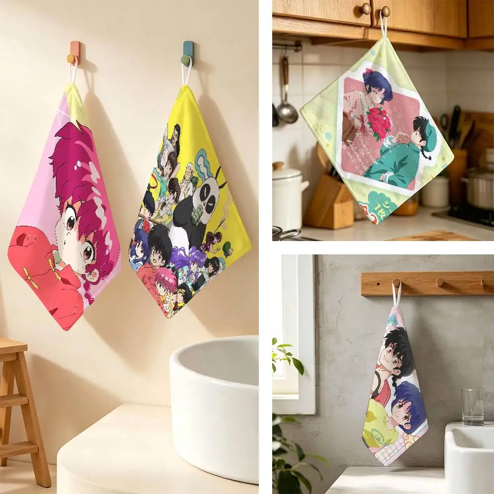 Anime R-Ranma Hanging Style Hand Wiping Towel Polyester Cotton Anti-fade For Indoor Kitchen Living Room
