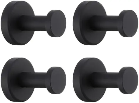 

APLusee Matte Black Bath Towel Hooks 4-Pack, Stainless Steel Wall Mount
