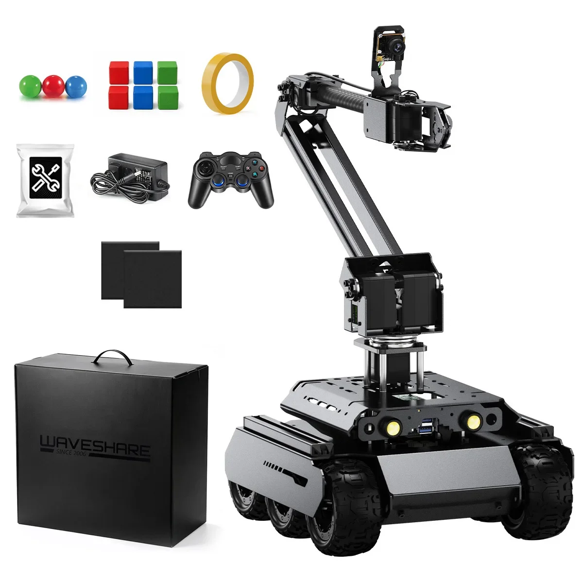 Waveshare UGV Rover M2 Open-Source 6 Wheels 4WD AI Robot, 4-DOF High-Torque Robotic Arm, Based on ROS 2,MoveIt and Line-Followin